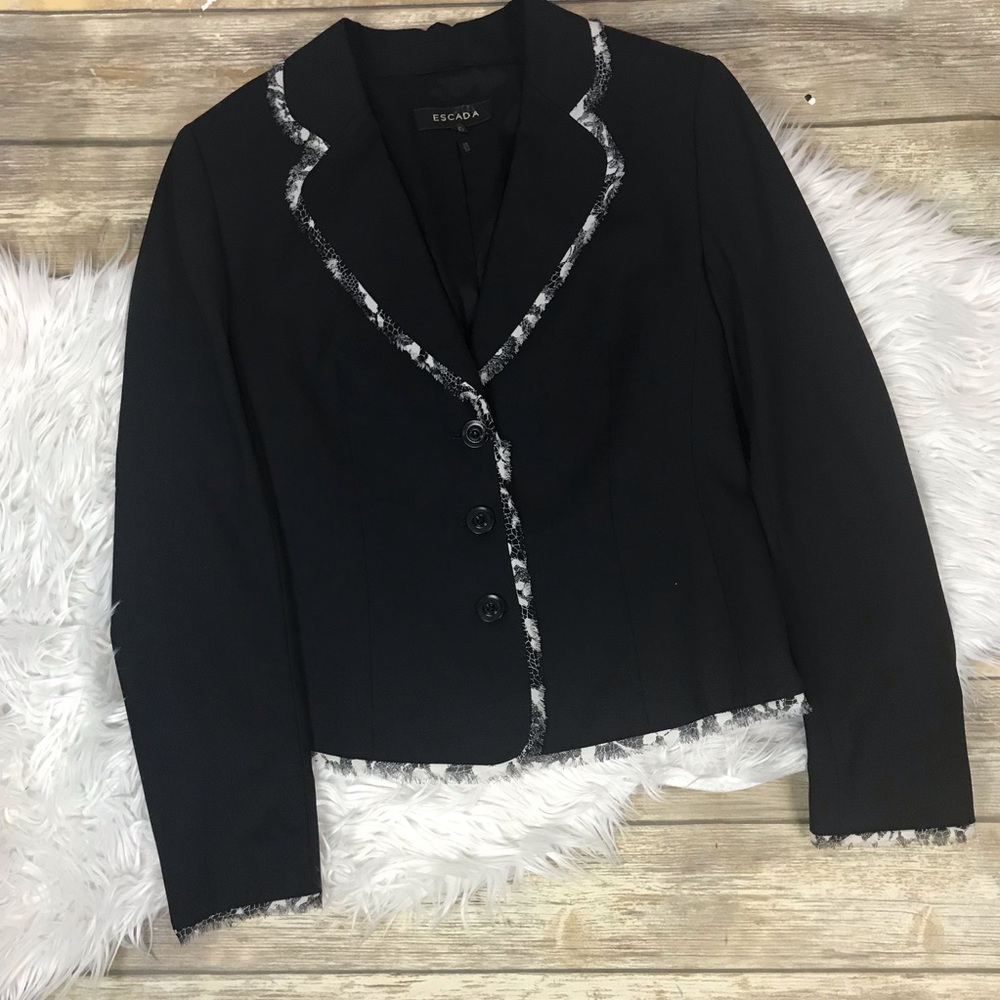 Escada Wool Blazer w/ Chiffon Trim Sz 40